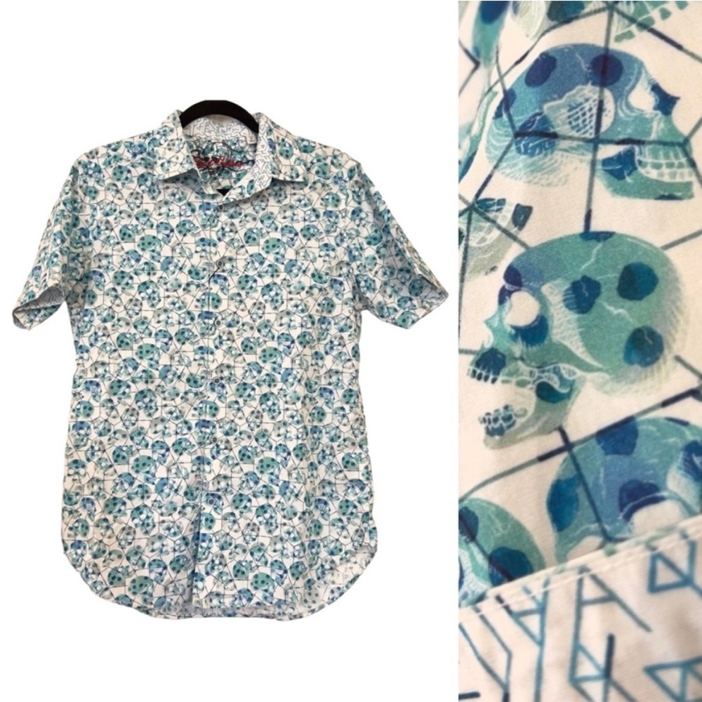 Robert Graham Peterson Short-Sleeve Button-Down Shirt, Skull Print